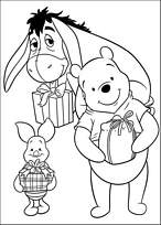 coloriage winnie porcinet et bourriquet avec des cadeaux de noel